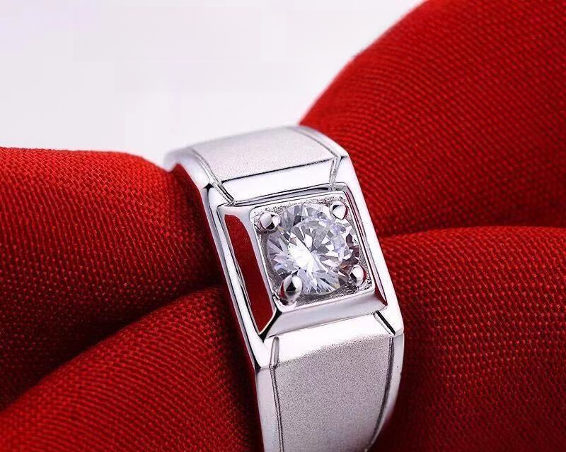 Men's 1 Carat Moissanite Ring, Square Solitaire, Open Adjustable Band