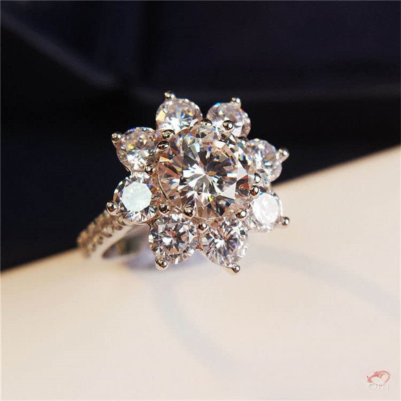 Moissanite Flower Halo Ring for Women, Cluster Promise Engagement Ring, Size 8-19