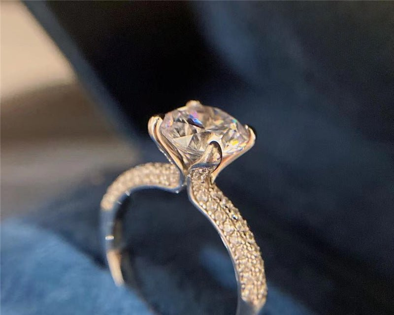 Moissanite Ring for Women, Sparkling Solitaire Pavé Band Ring, Gift for Her
