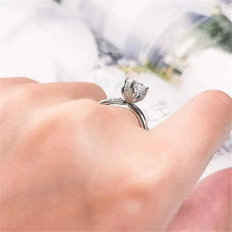 18K Gold Moissanite Flower Ring, Adjustable Open Band, Floral Promise Ring with Certificate