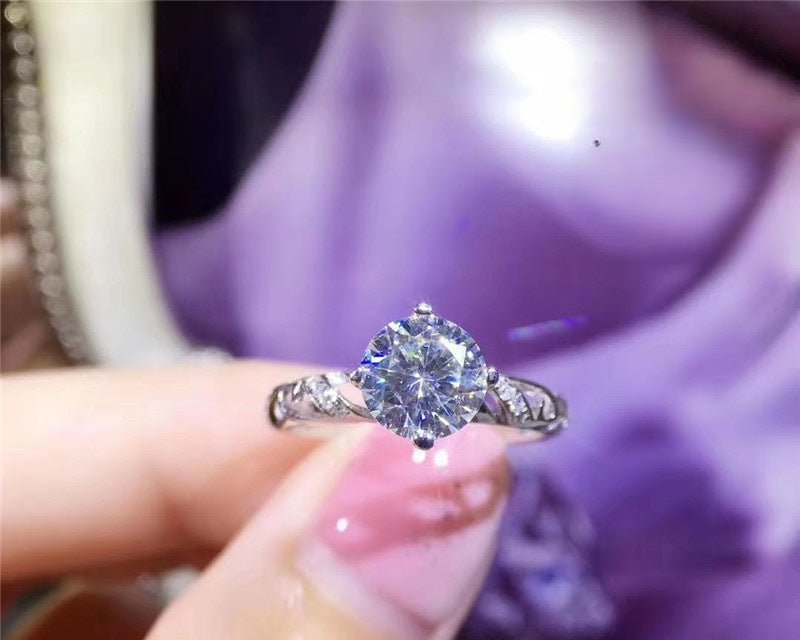 D Color Moissanite Double Band Ring for Women, Round Center Stone, Polished Lace-Inspired Design