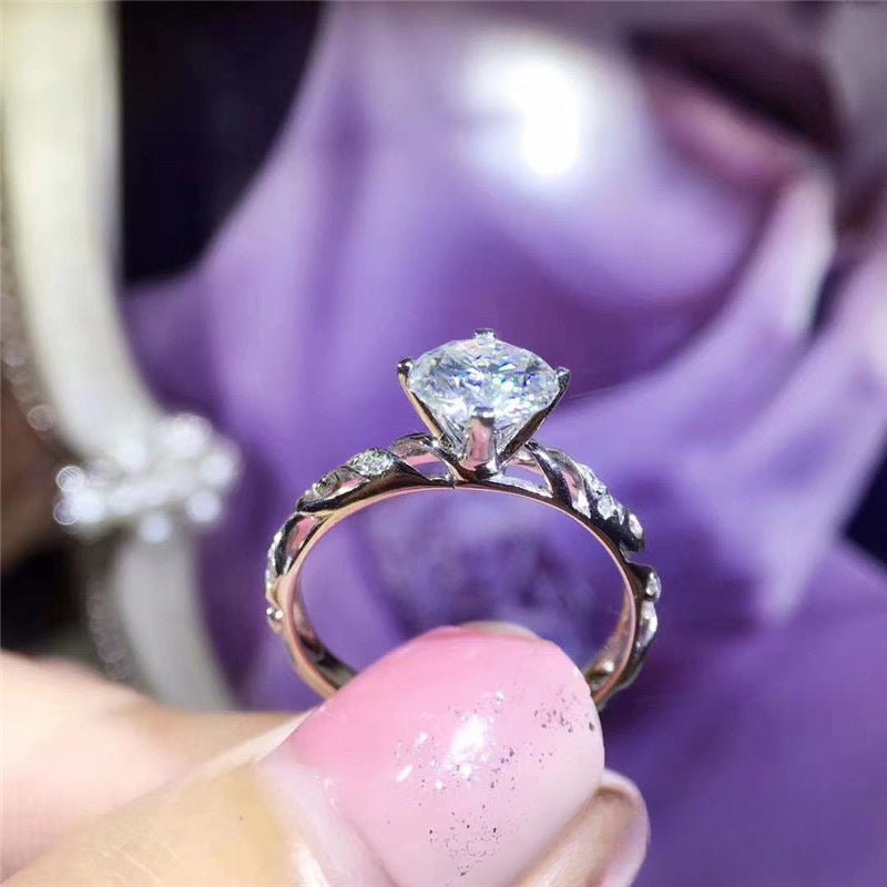 D Color Moissanite Double Band Ring for Women, Round Center Stone, Polished Lace-Inspired Design