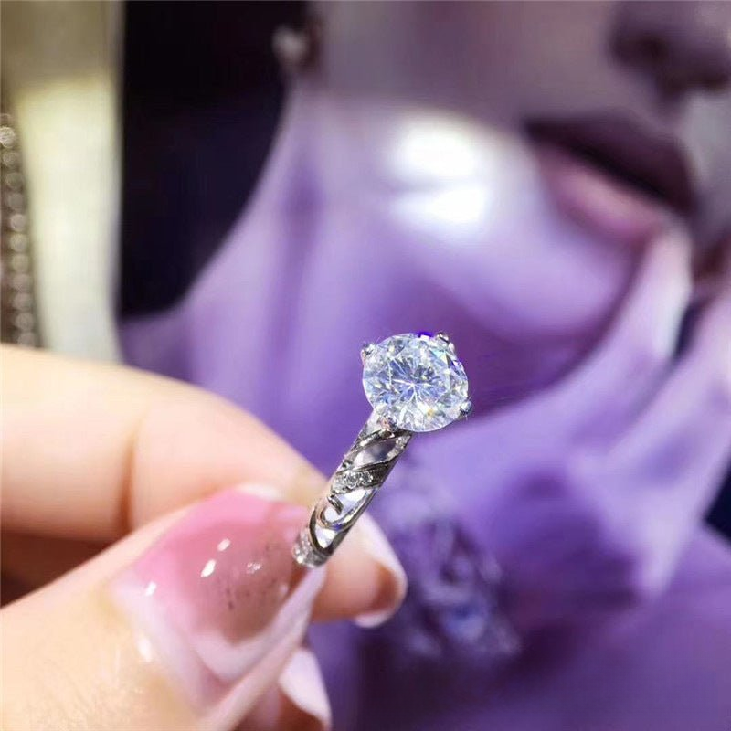 D Color Moissanite Double Band Ring for Women, Round Center Stone, Polished Lace-Inspired Design