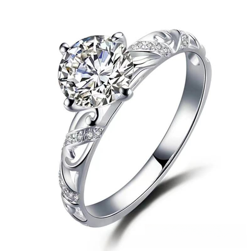 D Color Moissanite Double Band Ring for Women, Round Center Stone, Polished Lace-Inspired Design
