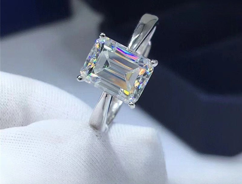 Emerald Cut Moissanite Solitaire Ring, Adjustable Engagement Ring for Women