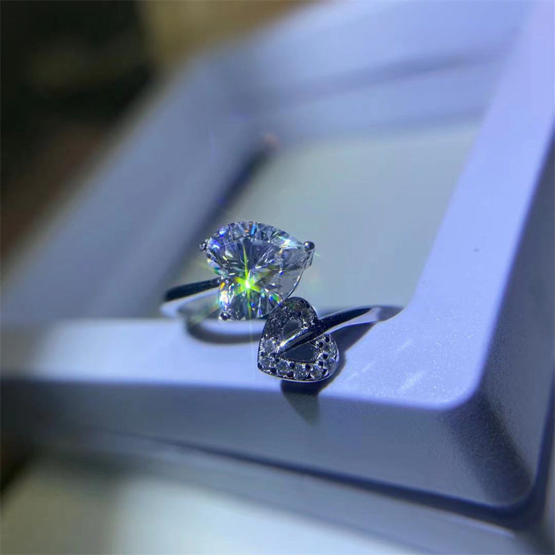 Heart Moissanite Ring for Women, Adjustable Open Promise Engagement Ring