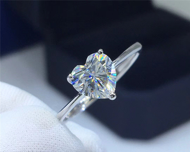 Heart Moissanite Ring, Adjustable Open Band Solitaire Promise Engagement Ring, Heart-Cut Ring for Women