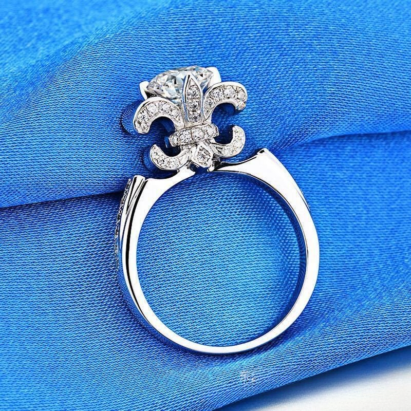 Moissanite Fleur-De-Lis Adjustable Ring for Women, Promise Engagement Ring