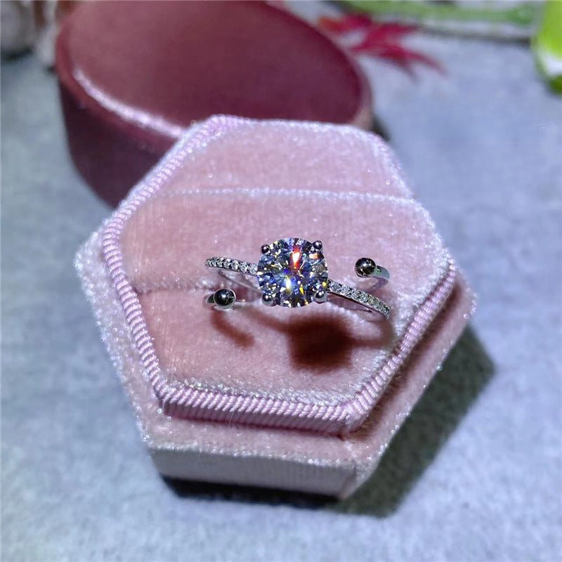 Moissanite Halo Ring for Women, Open Adjustable Promise Ring, Round Center Style