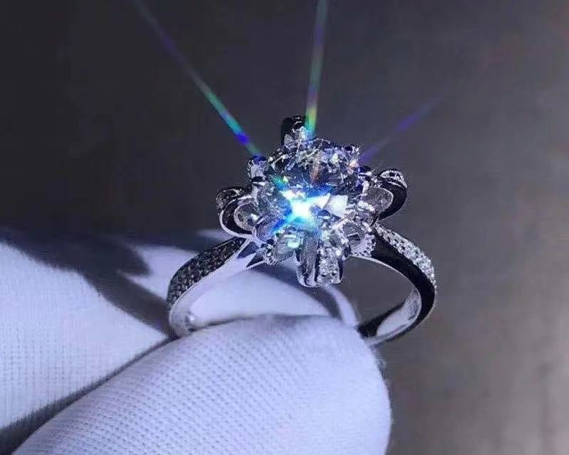 Moissanite Ring for Women, Floral Lace Promise & Engagement Ring, Polished Sparkle Ring