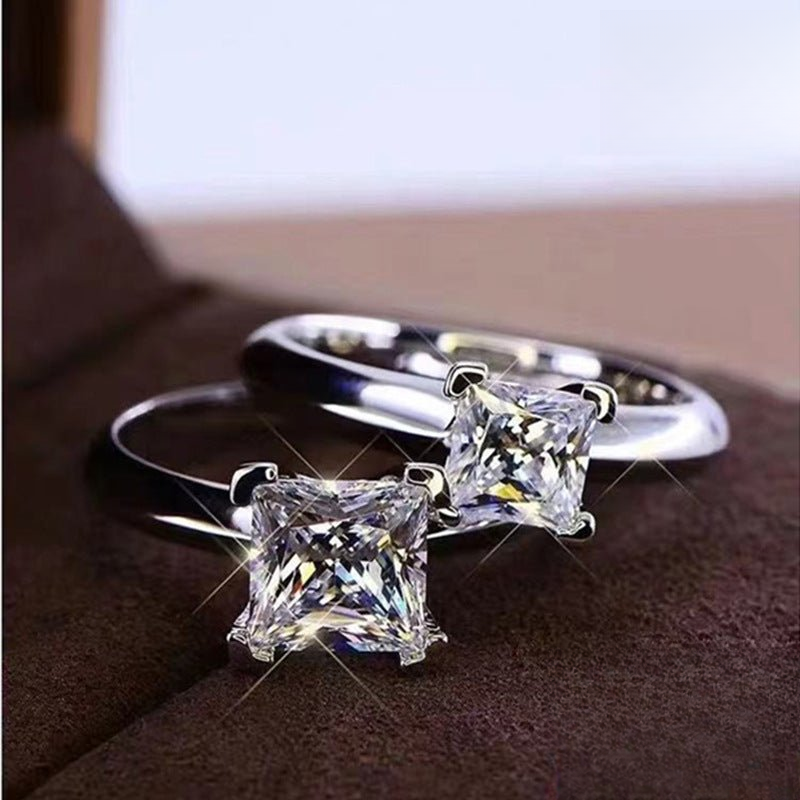 Princess Cut Moissanite Ring for Women, Square Solitaire Engagement Ring, 1 Carat or 2 Carat