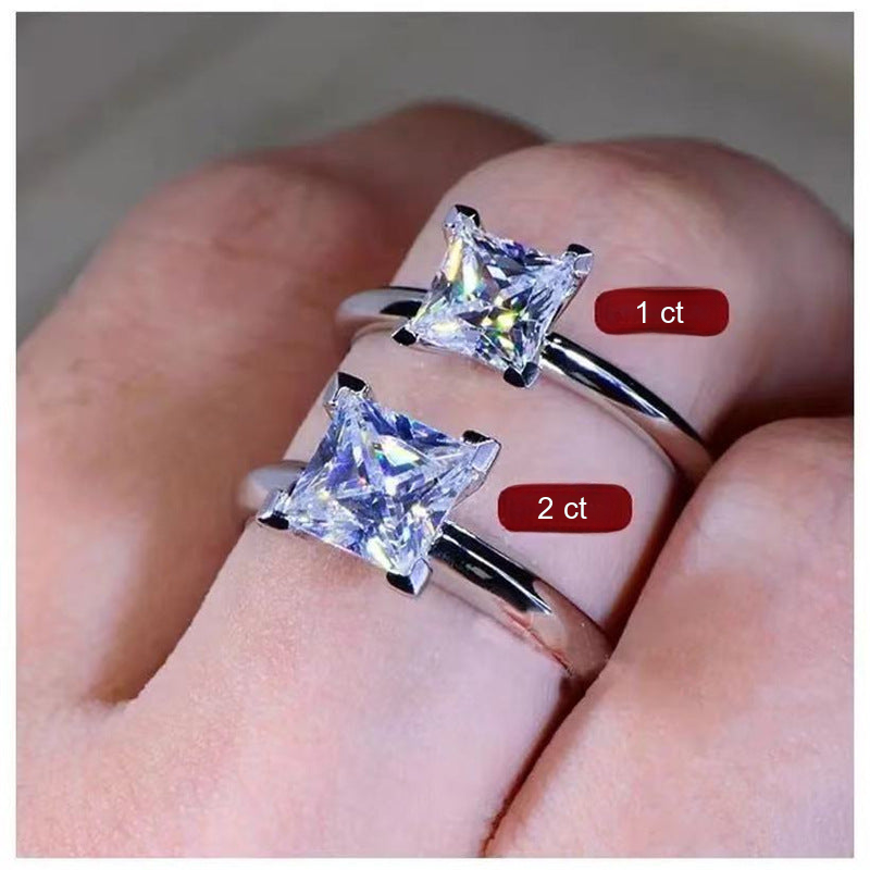 Princess Cut Moissanite Ring for Women, Square Solitaire Engagement Ring, 1 Carat or 2 Carat