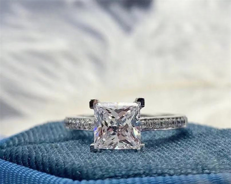 Princess Cut Moissanite Ring, Adjustable Open Solitaire Engagement Ring, 1CT or 2CT