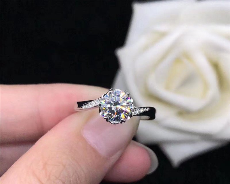 Round Cut Moissanite Ring, Polished Pavé Band, 0.8ct/1ct Gift Jewelry