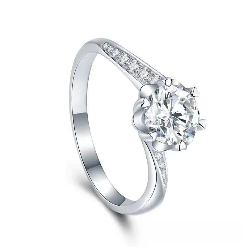 Round Cut Moissanite Ring, Polished Pavé Band, 0.8ct/1ct Gift Jewelry