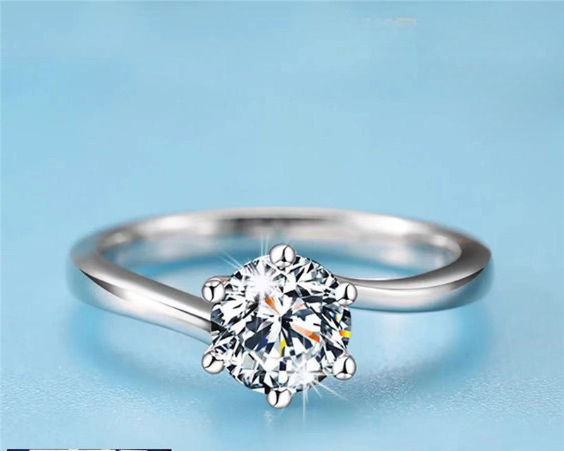 Twist Six-Prong Moissanite Solitaire Ring for Women, Round Cut Engagement Promise Ring, 0.5ct or 1ct