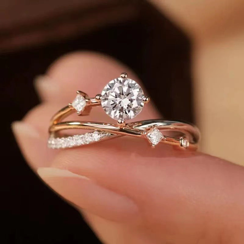 Two-Tone Floral Moissanite Ring for Women, Adjustable Promise Engagement Ring