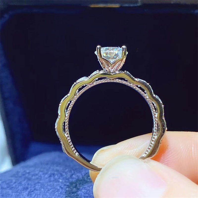 VVS Moissanite Solitaire Ring, 4-Prong Floral Lace Engagement Ring, Women’s Promise Ring