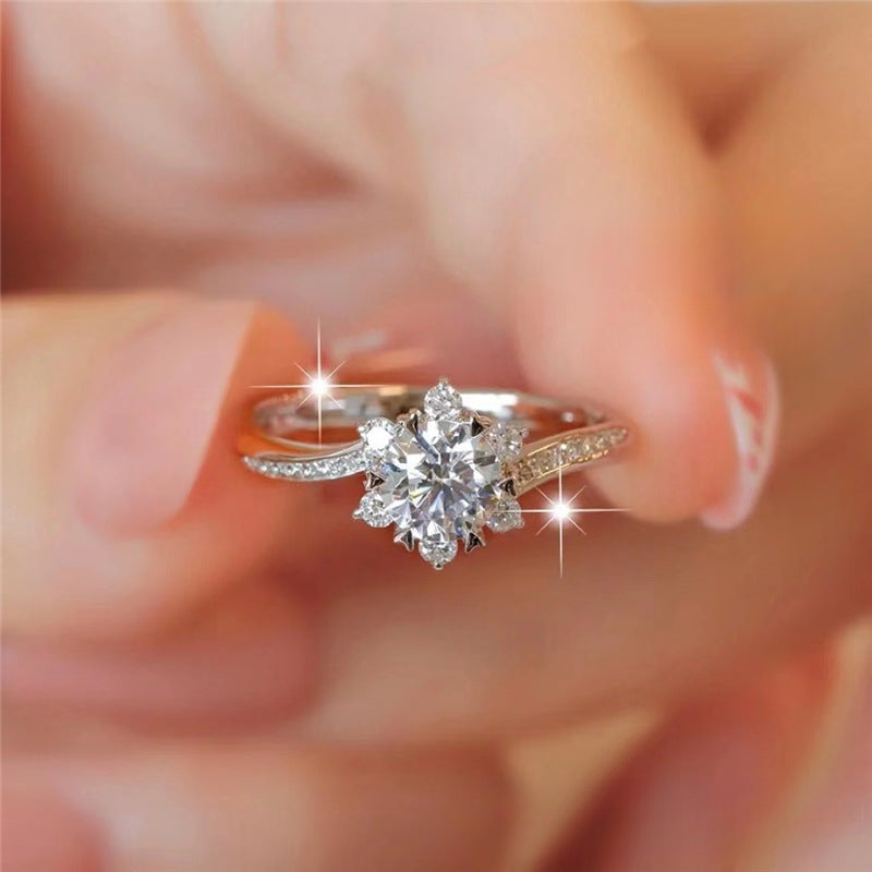 VVS Moissanite Snowflake Halo Ring for Women, Floral Engagement Ring, Adjustable or Multi-Size Promise Ring