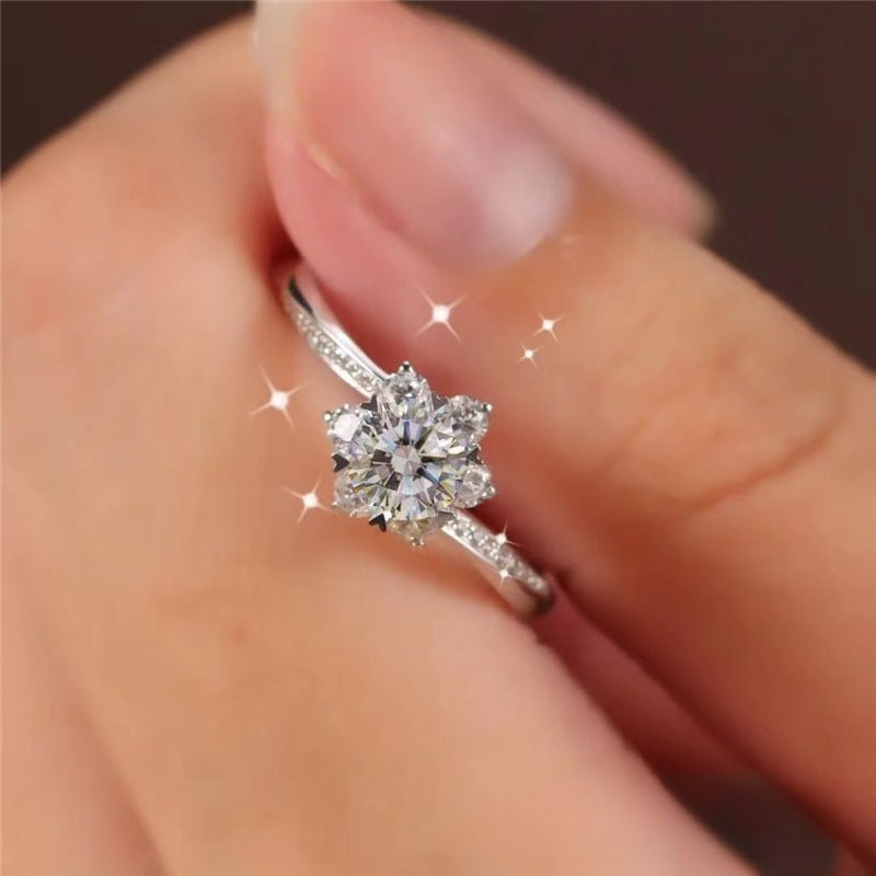 VVS Moissanite Snowflake Halo Ring for Women, Floral Engagement Ring, Adjustable or Multi-Size Promise Ring