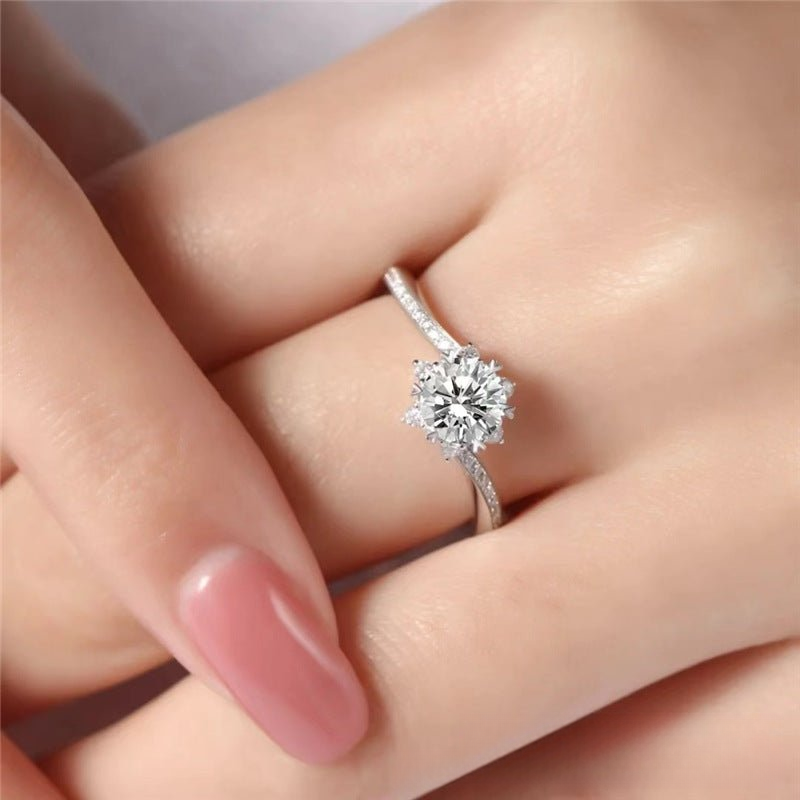 VVS Moissanite Snowflake Halo Ring for Women, Floral Engagement Ring, Adjustable or Multi-Size Promise Ring