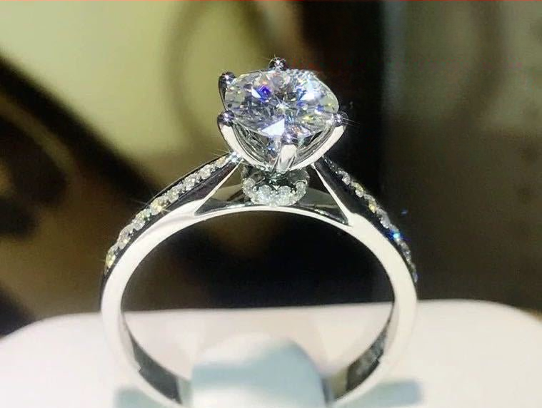White Moissanite Ring for Women, Solitaire Engagement Ring, Adjustable Open Band, Certificate Included