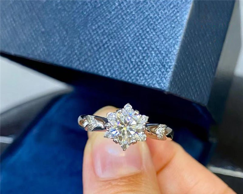 18K Gold Moissanite Halo Ring, Floral Cluster Adjustable Engagement Ring