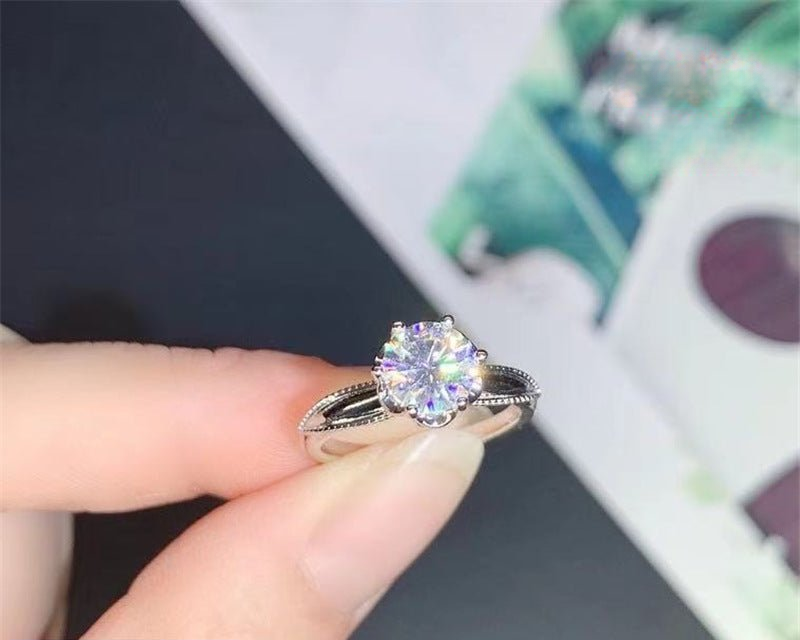 18K Gold Moissanite Ring for Women, Round Solitaire Adjustable Ring
