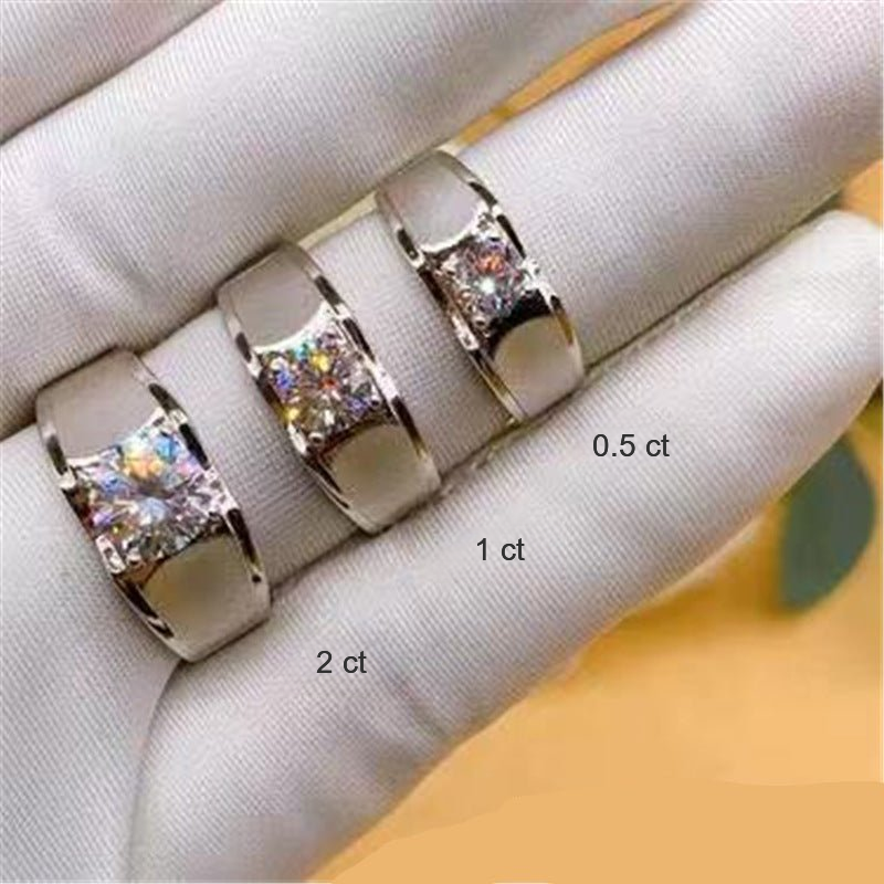 Men’s VVS Moissanite Ring - Classic Solitaire Band in 0.5ct, 1ct, 2ct Sizes