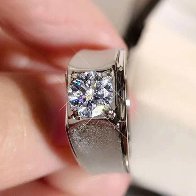 Men’s VVS Moissanite Ring - Classic Solitaire Band in 0.5ct, 1ct, 2ct Sizes