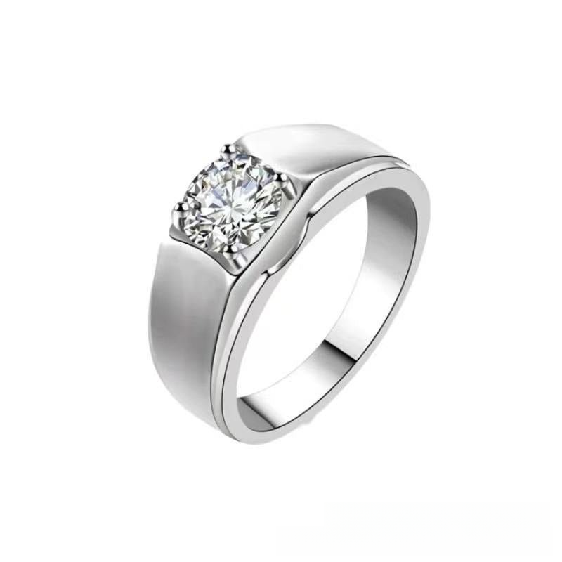 Men’s VVS Moissanite Ring - Classic Solitaire Band in 0.5ct, 1ct, 2ct Sizes