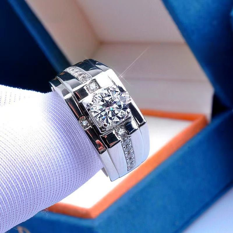 Men’s VVS Moissanite Ring, PT950 Adjustable Square Grid Design 1CT 2CT 3CT
