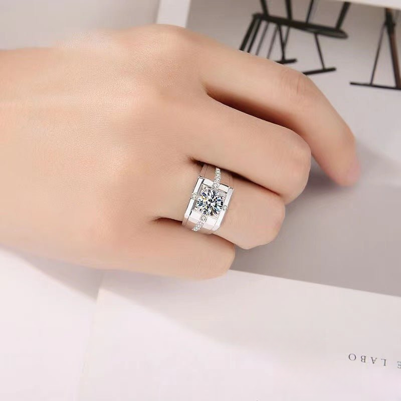 Men’s VVS Moissanite Ring, PT950 Adjustable Square Grid Design 1CT 2CT 3CT