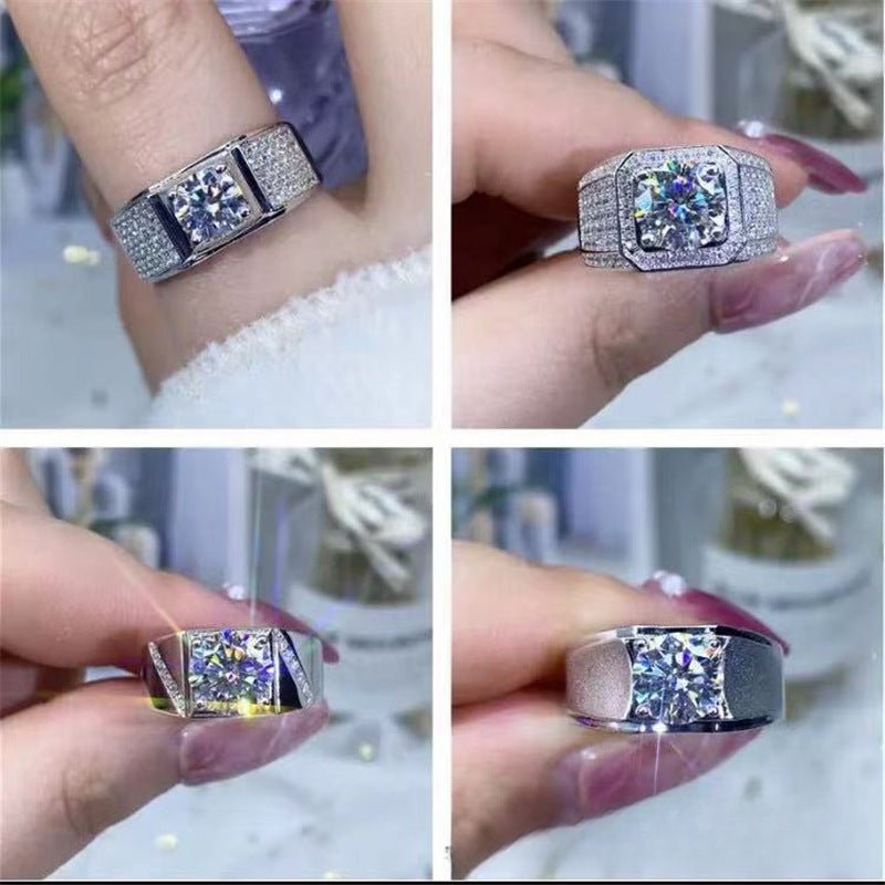 Men’s Moissanite Ring Square Halo Wedding Ring Wide Band Promise Ring