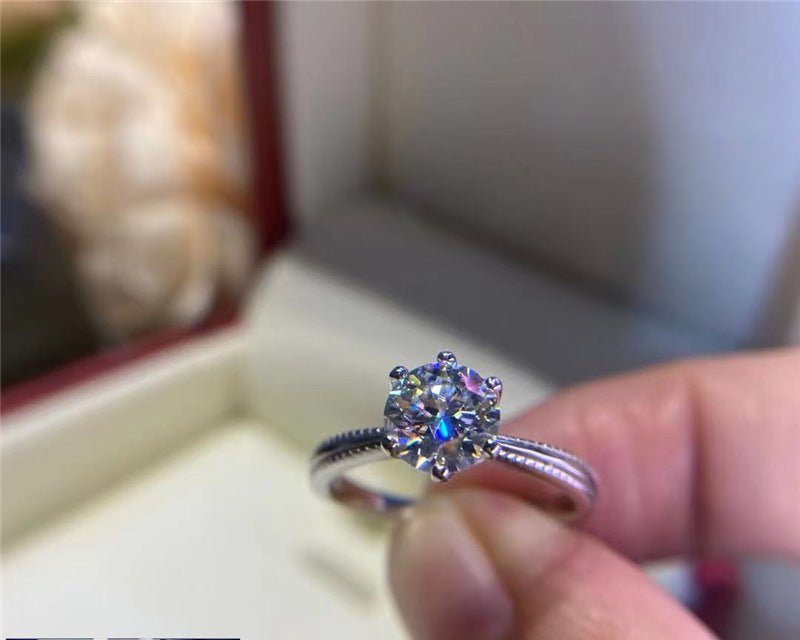 D Color VVS1 Moissanite Ring, Round Cut Ribbon Band
