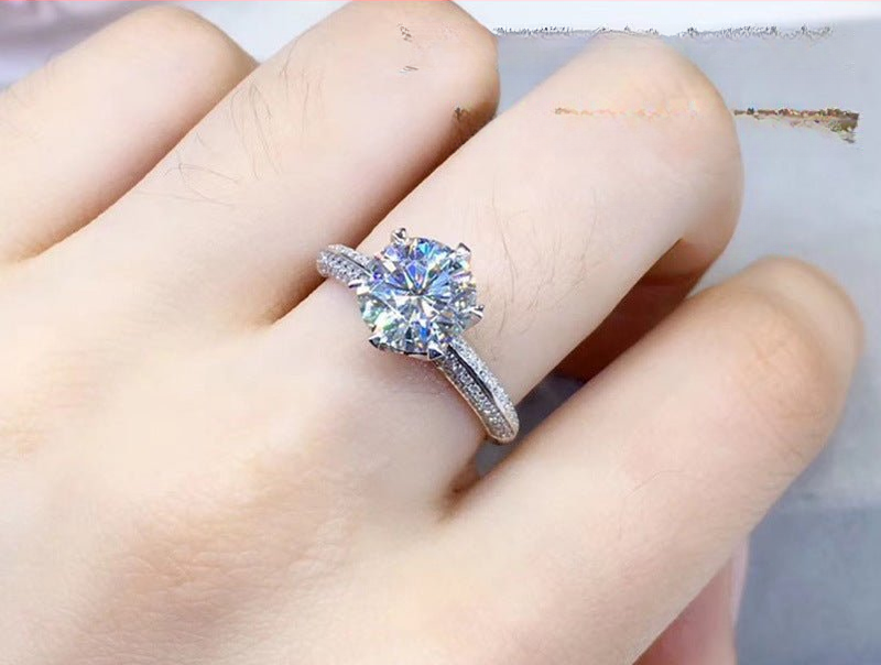 Moissanite Solitaire Ring, Pave Band Engagement Ring, Adjustable Open Style, 1ct-3ct Options