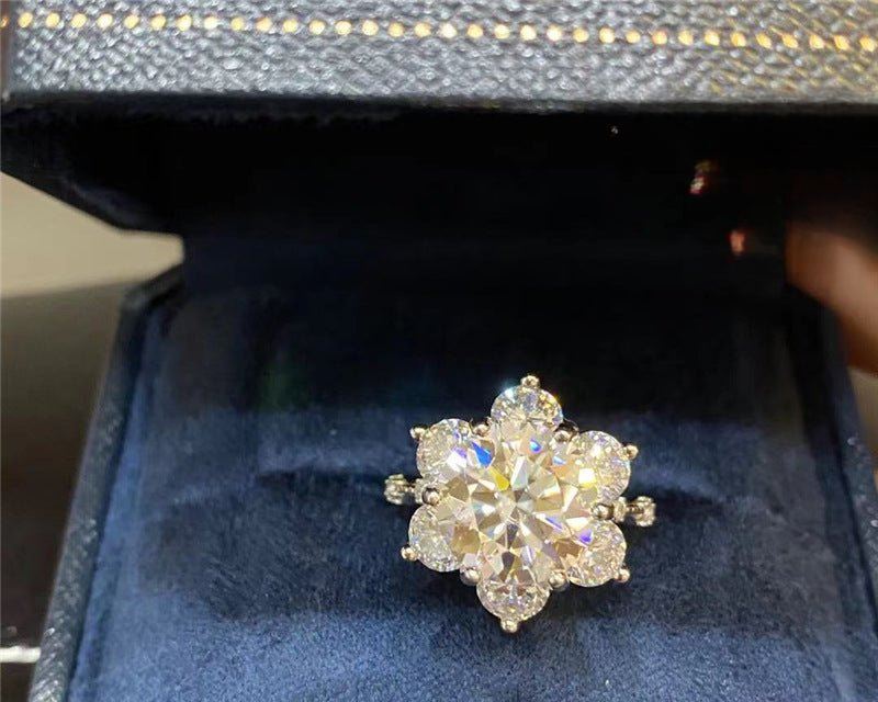 VVS Moissanite Flower Cluster Ring, Adjustable Open Band, Size 9-19