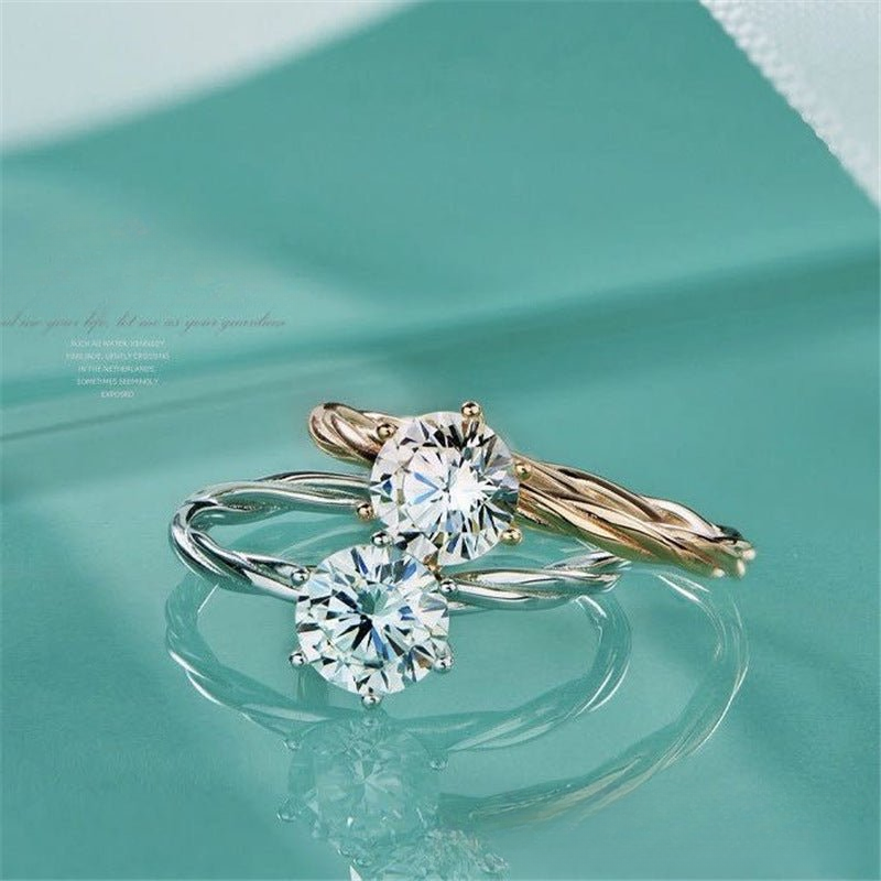 Vine Twist Moissanite Engagement Ring, Round Solitaire Wedding Ring, White or Rose Tone, 0.8ct-2ct