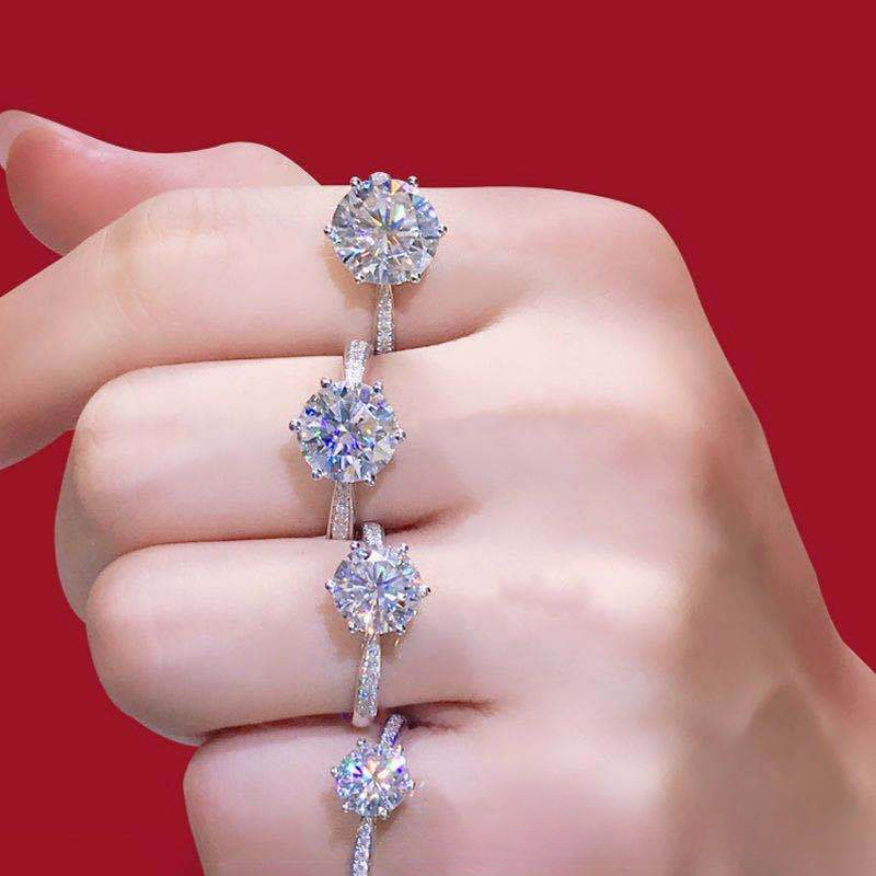 VVS1 Moissanite Ring, Round Solitaire Promise Ring, Adjustable Open Band