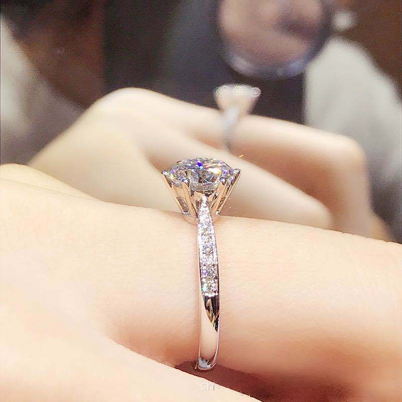 VVS1 Moissanite Ring, Round Solitaire Promise Ring, Adjustable Open Band
