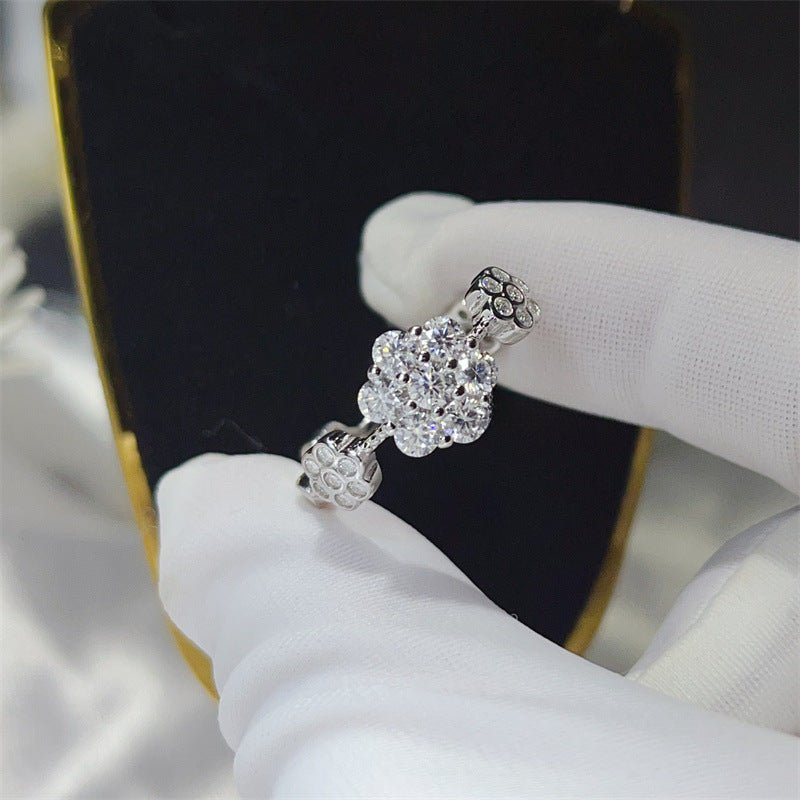 Moissanite Cluster Ring for Women, U-Shaped Pavé Stackable Band