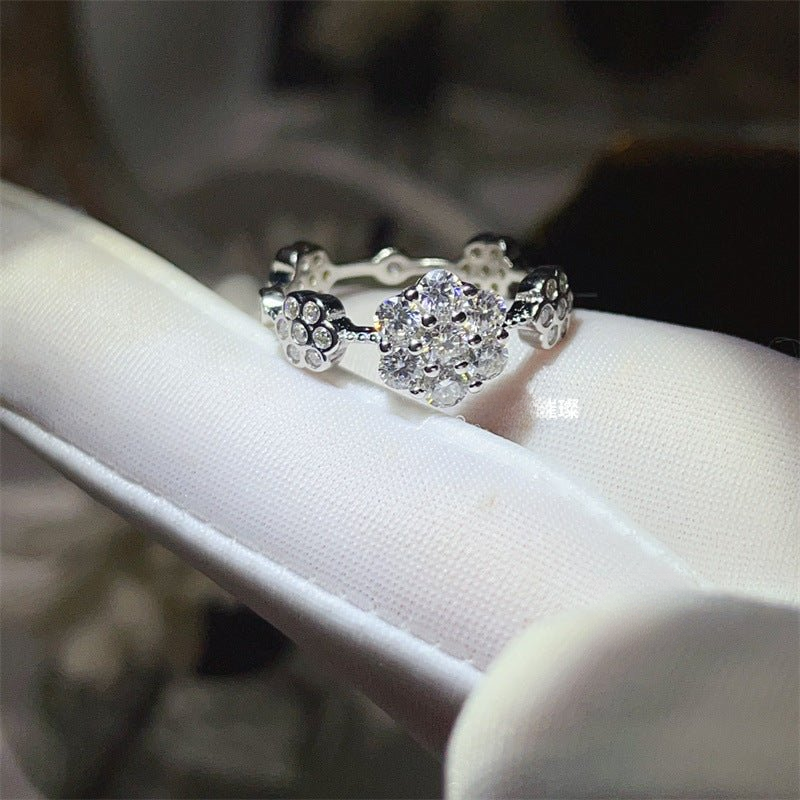 Moissanite Cluster Ring for Women, U-Shaped Pavé Stackable Band