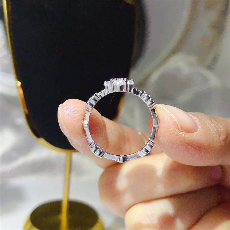 Moissanite Cluster Ring for Women, U-Shaped Pavé Stackable Band