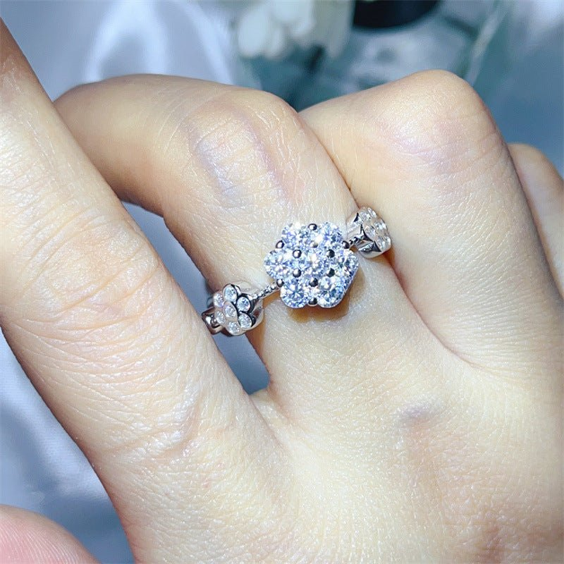 Moissanite Cluster Ring for Women, U-Shaped Pavé Stackable Band