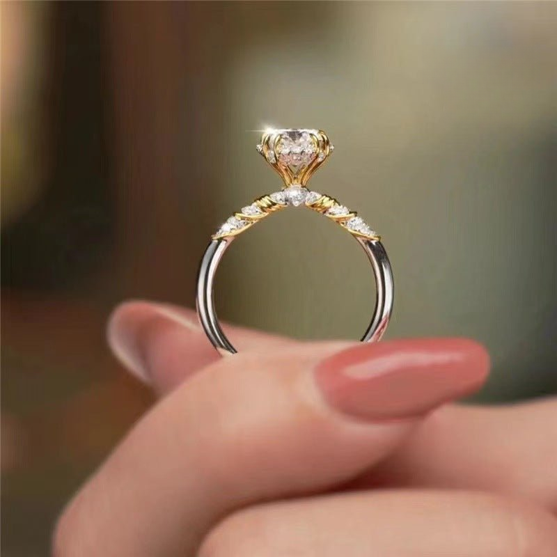 Moissanite Ring for Women, Two-Tone Floral Engagement Ring, 1 Carat Promise Ring