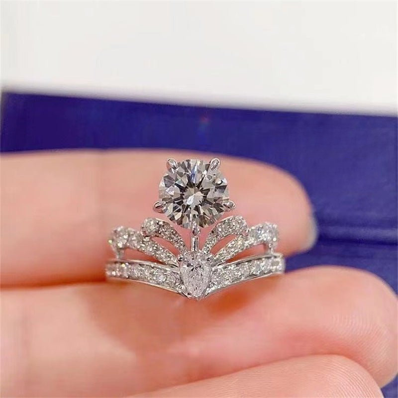 Crown Moissanite Ring for Women, Floral Halo Engagement Ring, 1 Carat Promise Wedding Ring