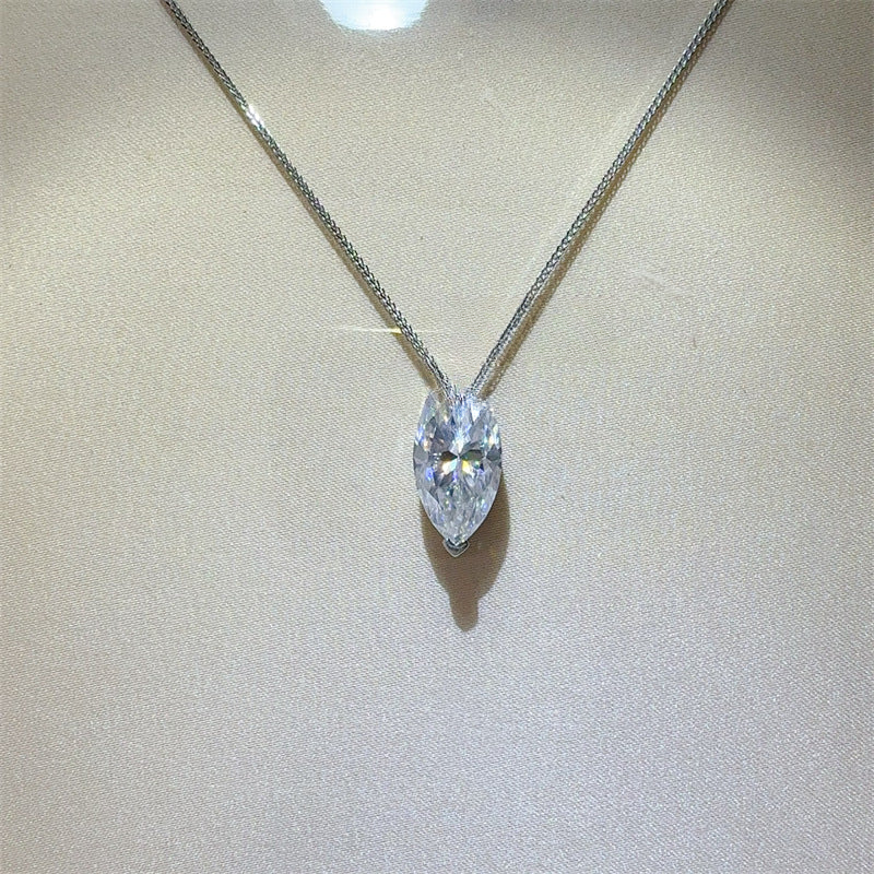 Marquise Cut Moissanite Pendant Necklace for Women, 5 Carat Leaf Shape Solitaire Necklace with Certificate Card