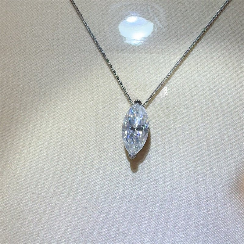 Marquise Cut Moissanite Pendant Necklace for Women, 5 Carat Leaf Shape Solitaire Necklace with Certificate Card