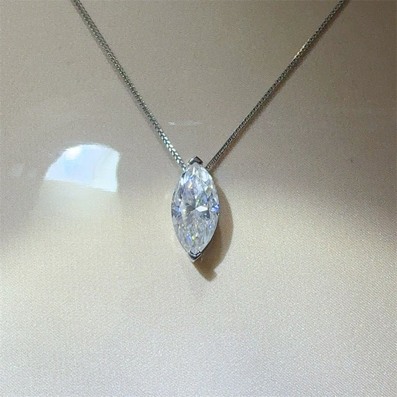 Marquise Cut Moissanite Pendant Necklace for Women, 5 Carat Leaf Shape Solitaire Necklace with Certificate Card
