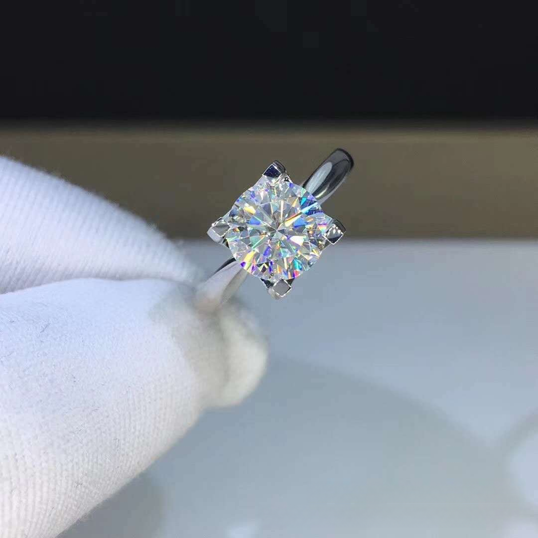 Moissanite Solitaire Ring Polished Four-Prong Statement Engagement Style Ring
